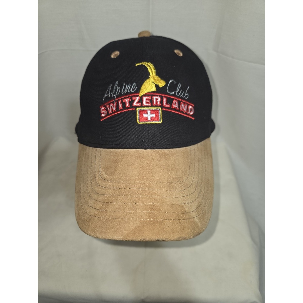 Alpine Club Switzerland Black Hat‎ Cap With Leather Bill & Adjustable Strap